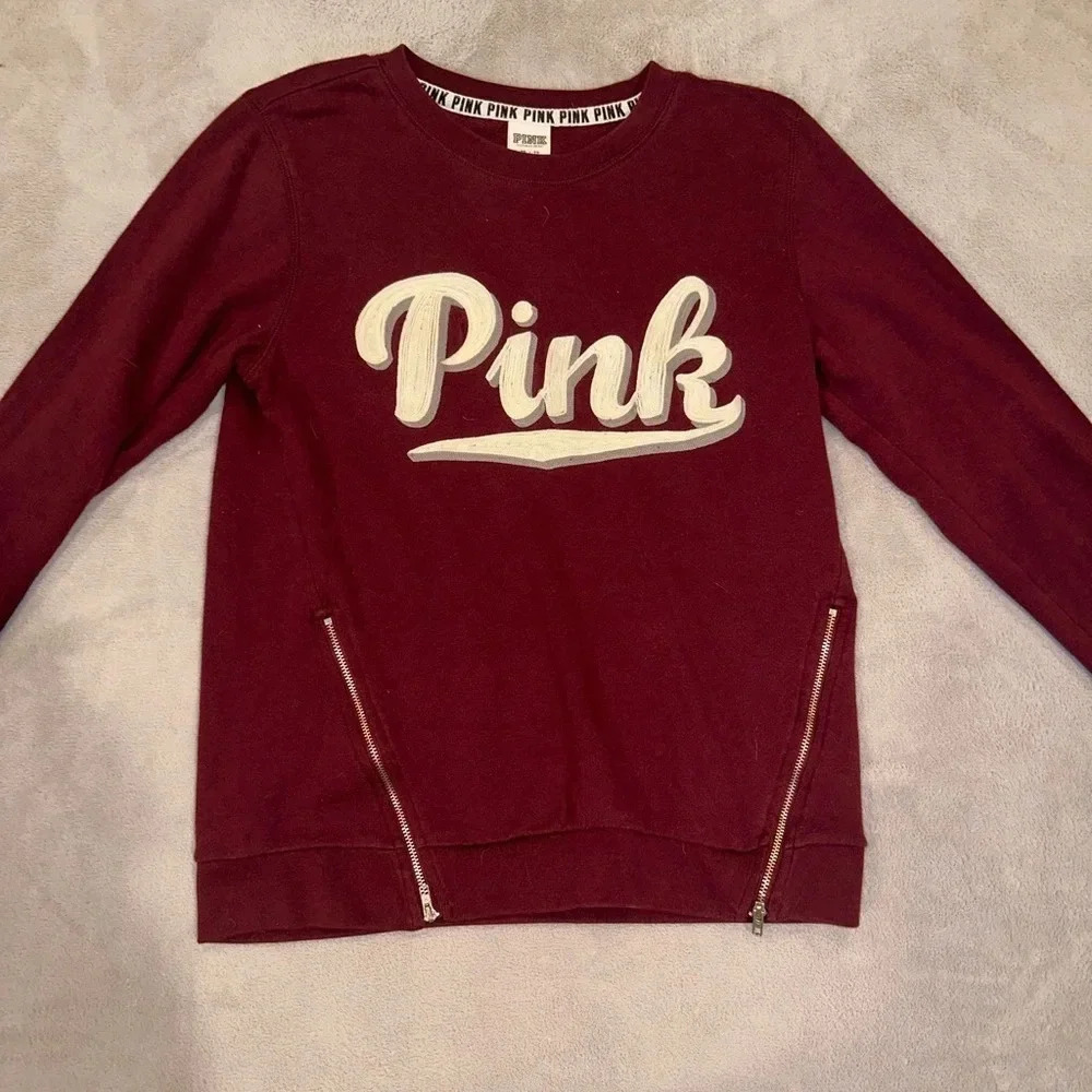 Victoria's Secret Pink Burgundy Pullover with Side Zippers - Women's XS